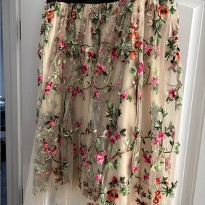 Cato A-Line Skirt - Cream with Pink, Green, and Orange Embroidery